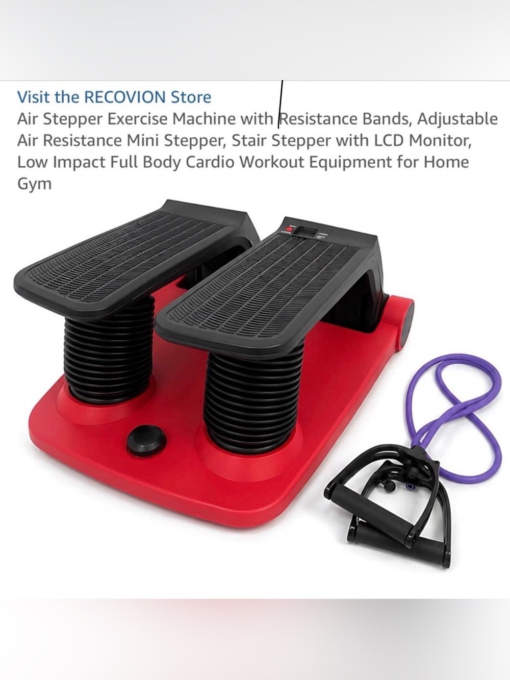 Compact Red & Black Mini Stepper with Resistance Bands